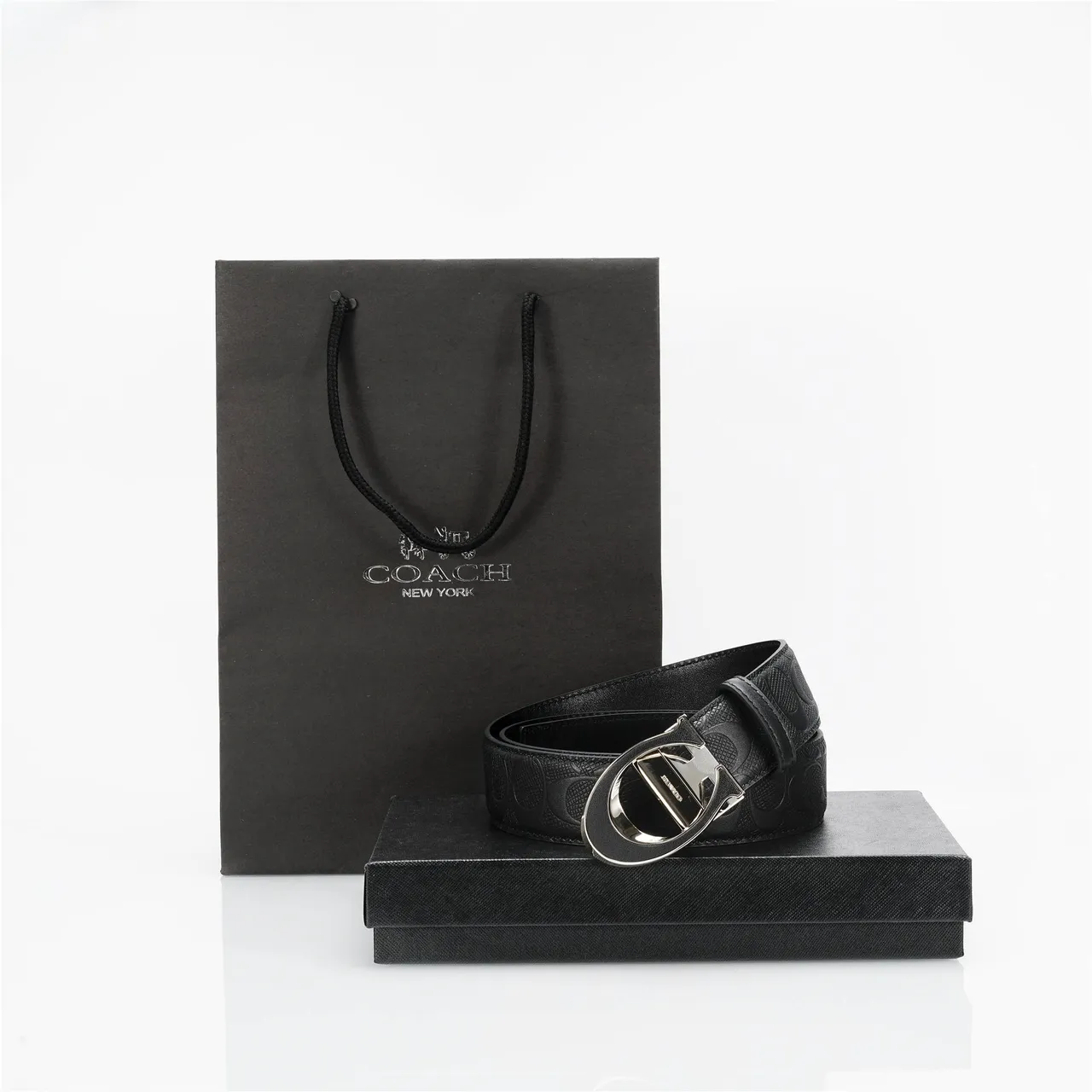 Coach Signature C Buckle Belt cinturón de cuero negro 4