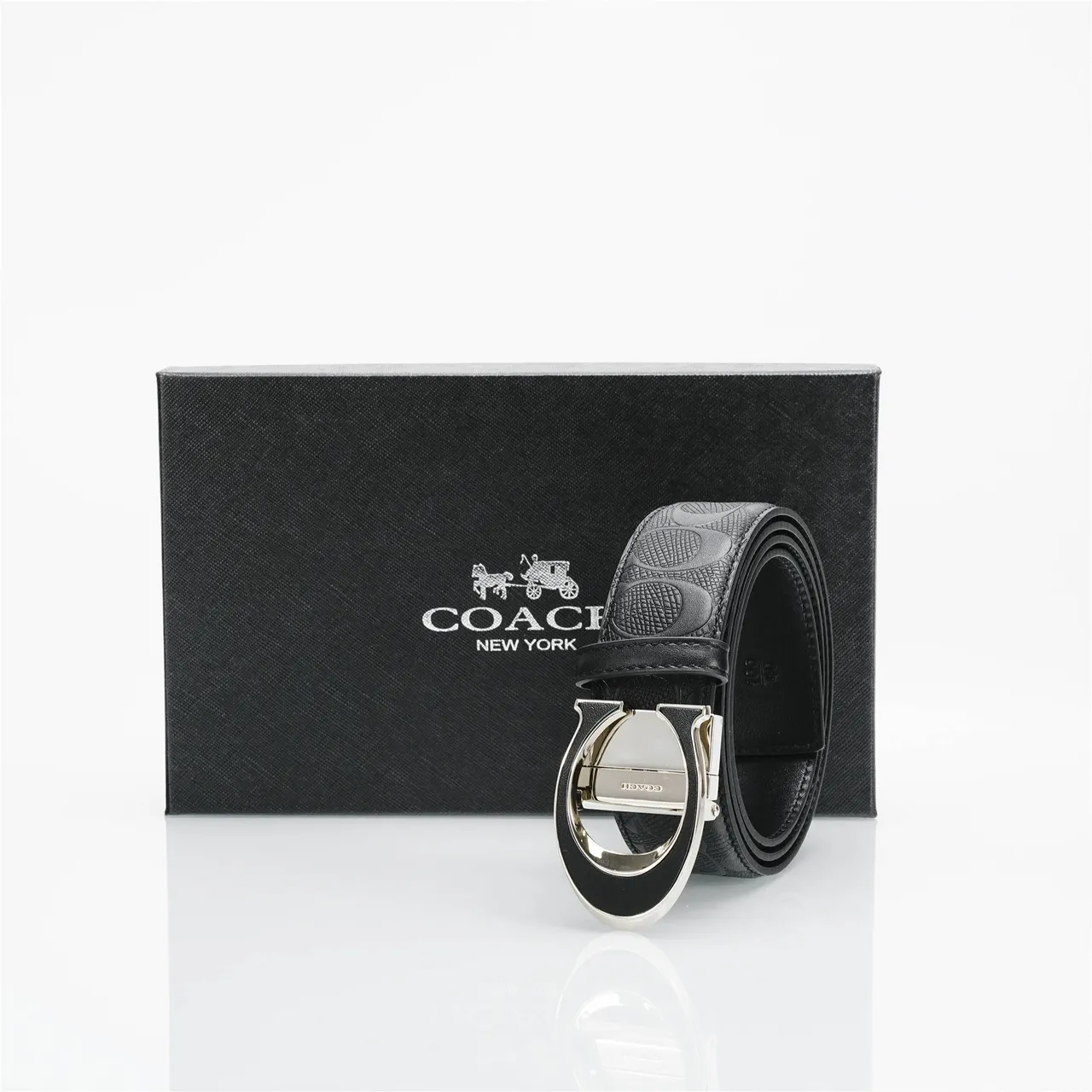 Coach Signature C Buckle Belt cinturón de cuero negro 5