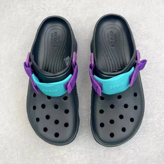 Crocs Echo Clog Black Purple Teal Strap Clog 9