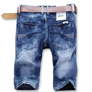 Diesel Distressed Medium-Wash Blue Denim Shorts