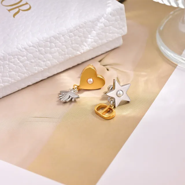 Dior Asymmetrical Mixed-Metal Pearl Motif Earrings 2