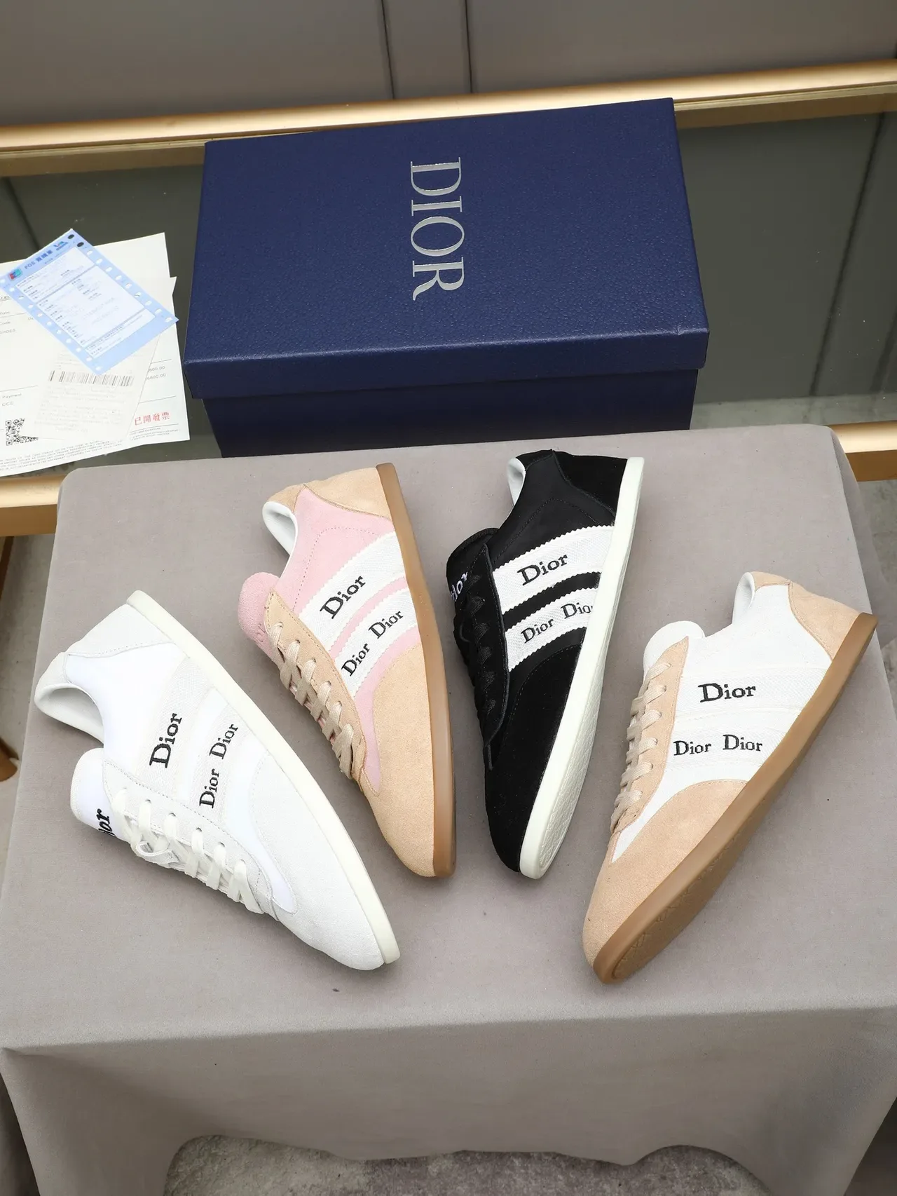 ديور B22 بيج أبيض أحذية رياضية low-top سويدي ونسيج بانيلد أسلوب حياة 2
