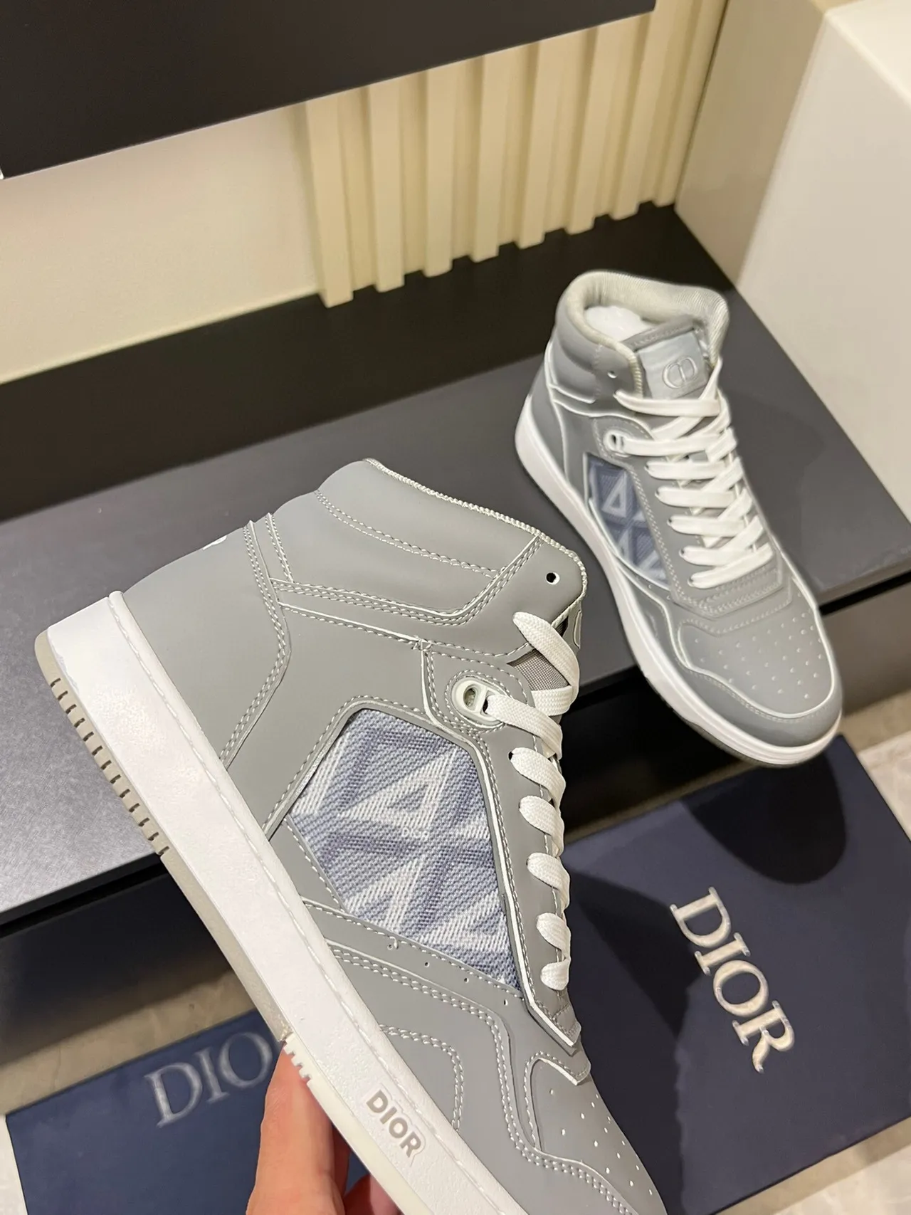 Dior B23 Beige Brown High-Top Monogrammed Panel Lifestyle Sneakers 2