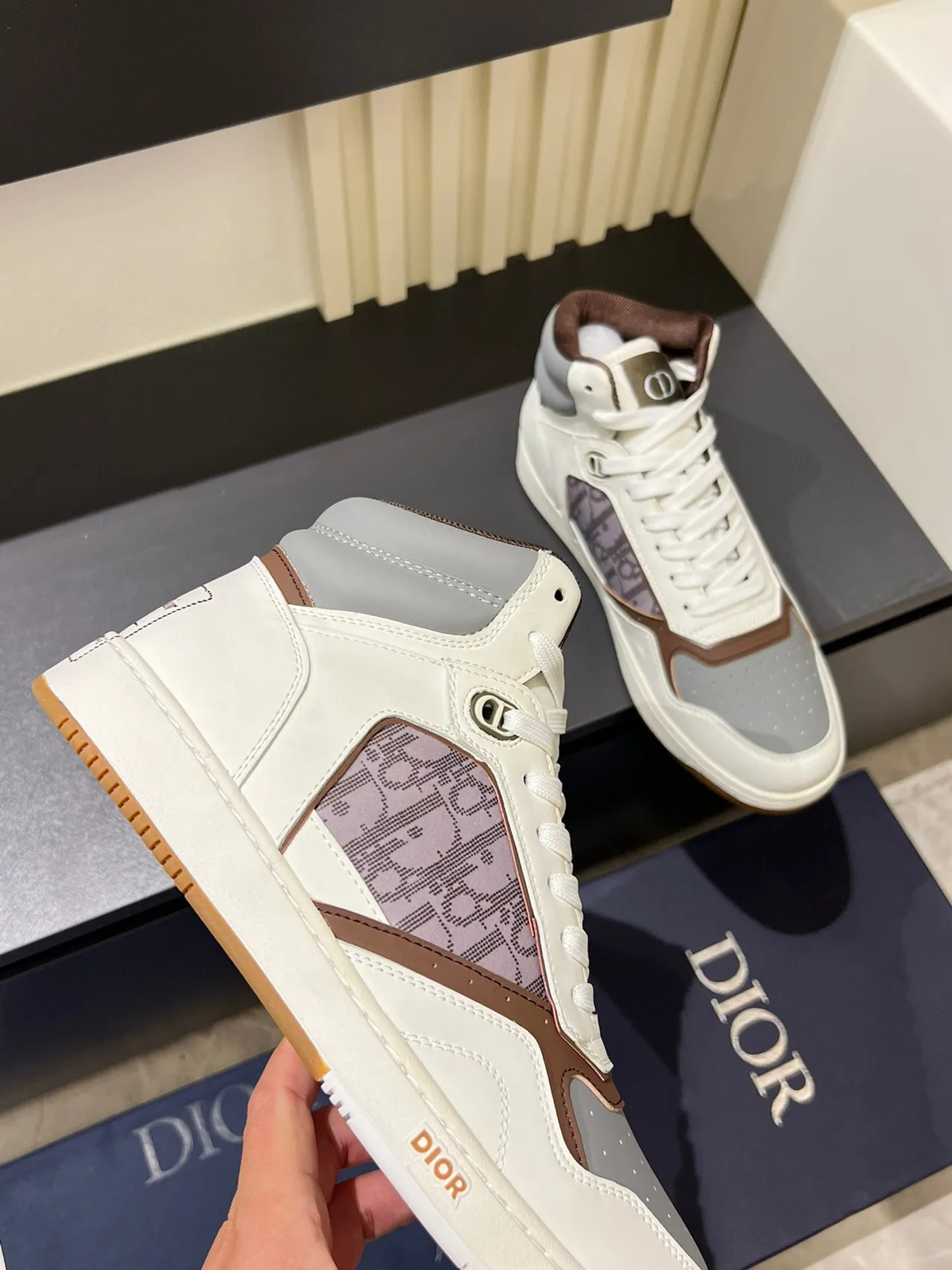 Dior B23 Beige Brown High-Top Monogrammed Panel Lifestyle Sneakers 8
