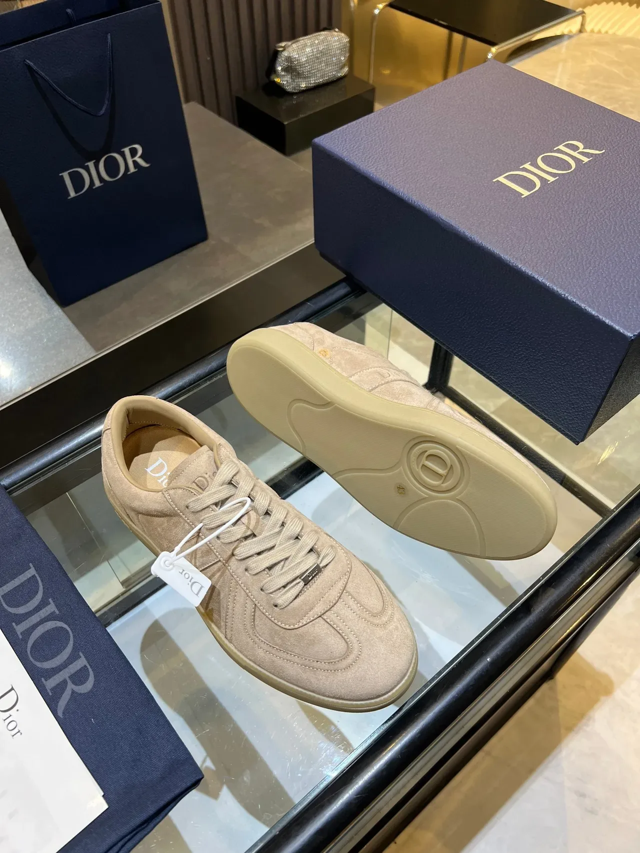 Dior B27 বেইজ ও বাদামি স্যুয়েড প্যানেল লো-টপ লাইফস্টাইল স্নিকার্স 2