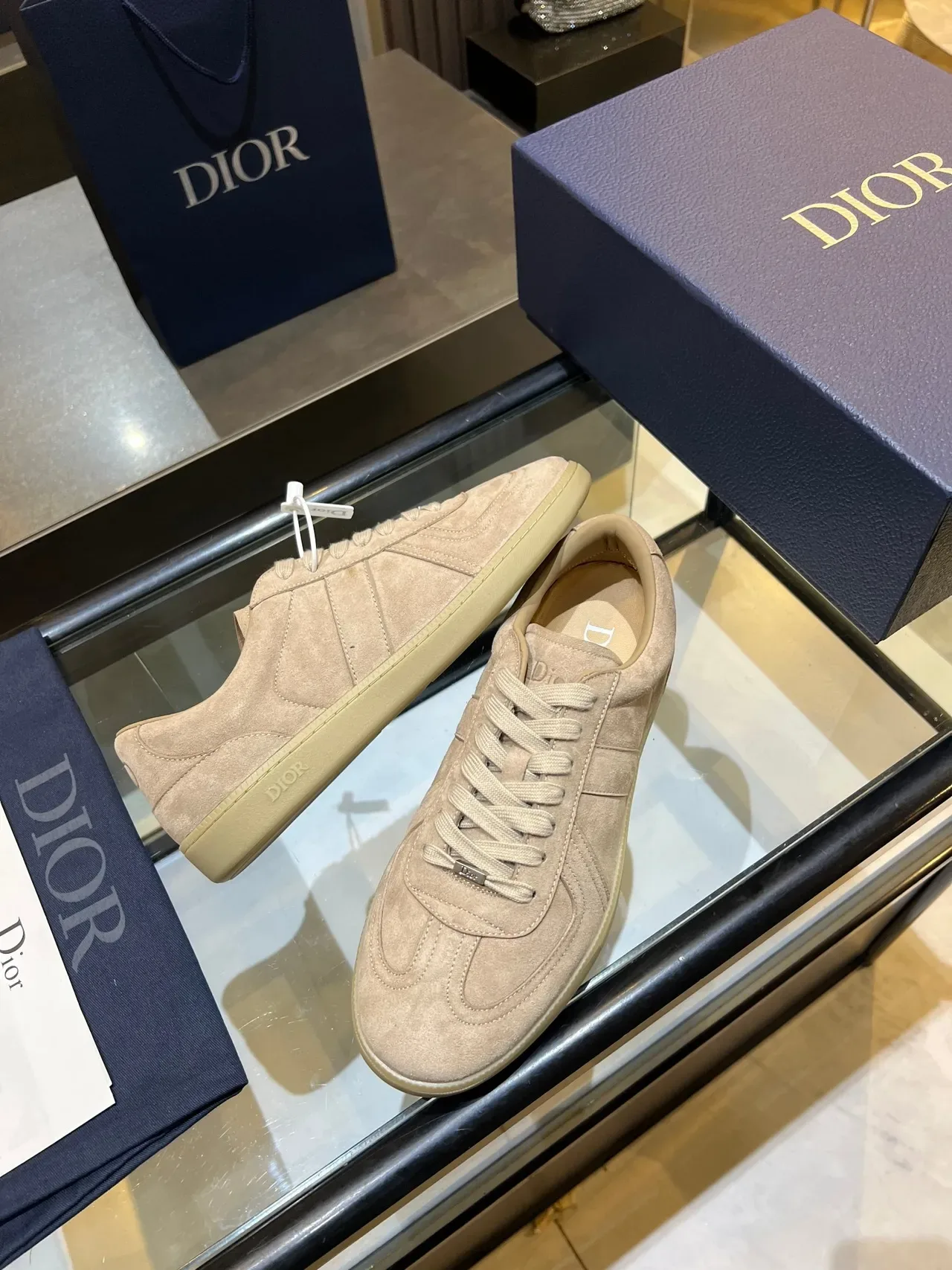 Dior B27 বেইজ ও বাদামি স্যুয়েড প্যানেল লো-টপ লাইফস্টাইল স্নিকার্স 3