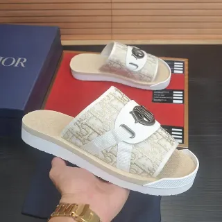 Dior B27 Beige White Oblique Jacquard Upper CD Buckle Hardware Pantuflas