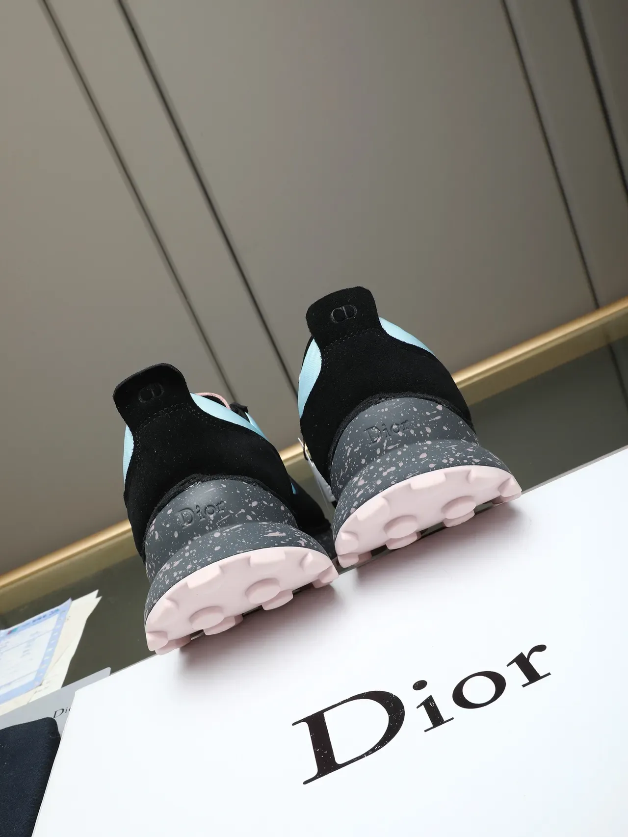 Dior B27 Black and Light Blue Speckled Chunky Sneakers 3