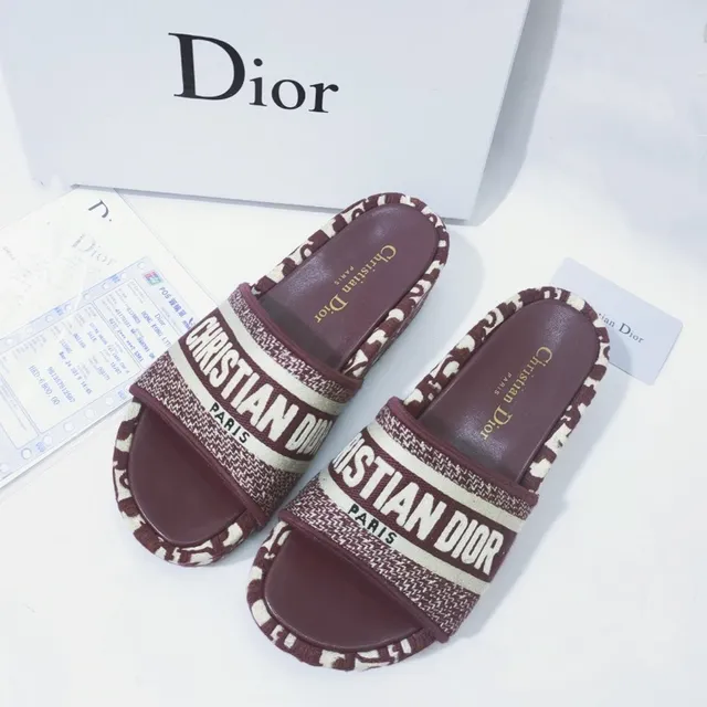 Dior B27 Slide Burgundy and Cream Monogram Slippers 2