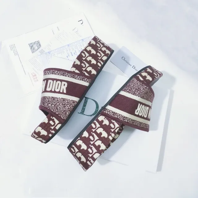 Dior B27 Slide Burgundy and Cream Monogram Slippers 3