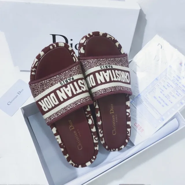 Dior B27 Slide Burgundy and Cream Monogram Slippers 5