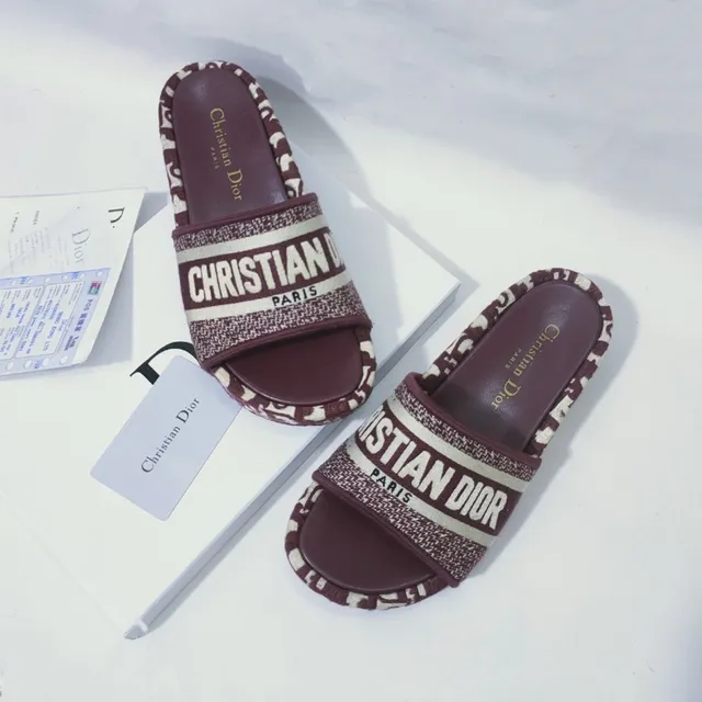Dior B27 Slide Burgundy and Cream Monogram Slippers 6