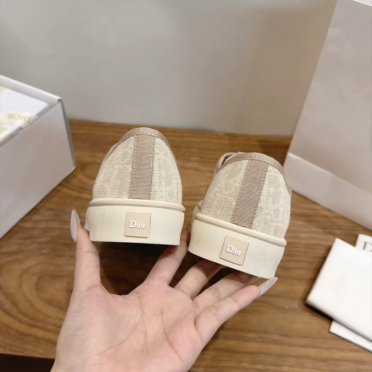 Dior Beige White Monogrammed Canvas Tonal Laces Lifestyle Sneakers 2