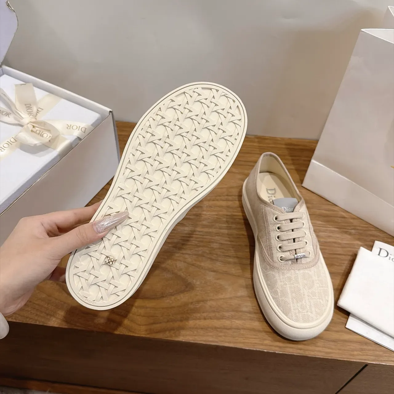 Dior Beige White Monogrammed Canvas Tonal Laces Lifestyle Sneakers 3