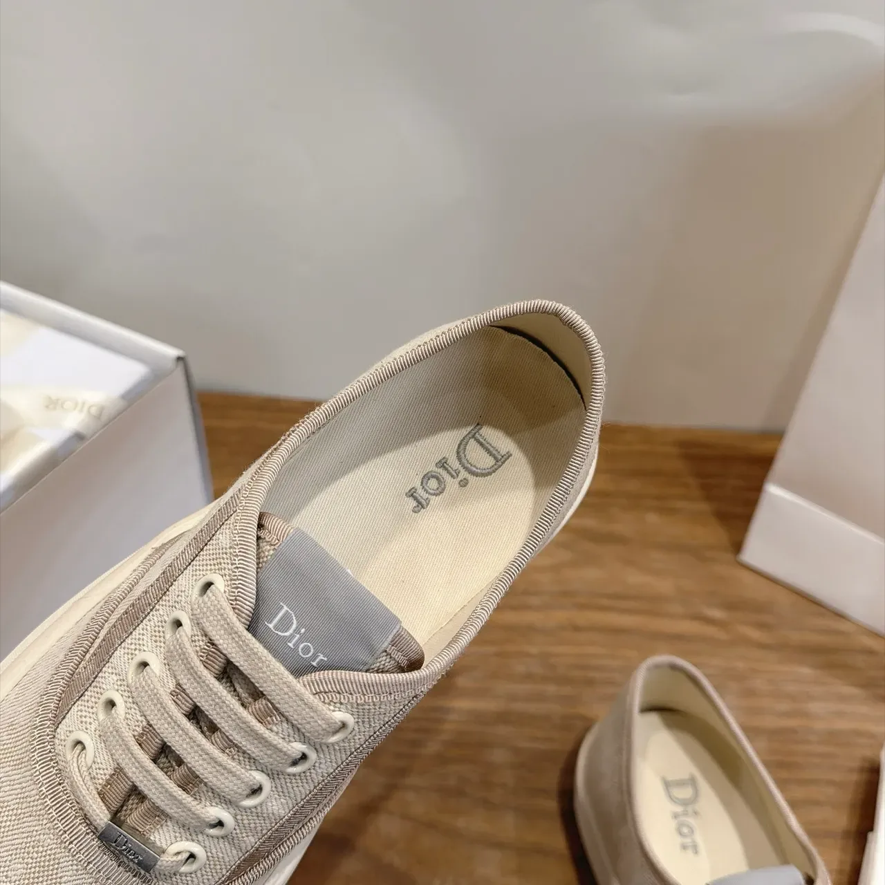Dior Beige White Monogrammed Canvas Tonal Laces Lifestyle Sneakers 4