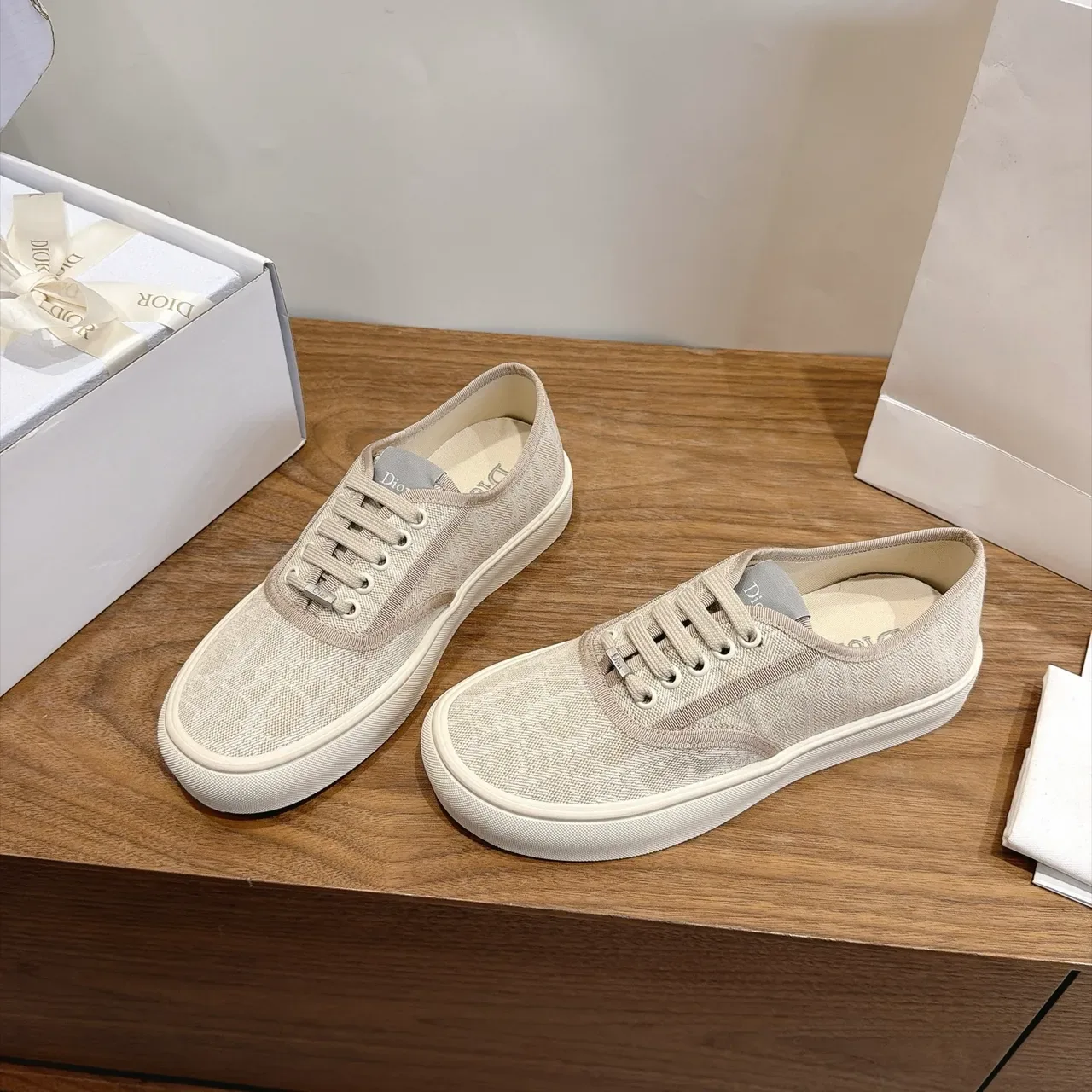 Dior Beige White Monogrammed Canvas Tonal Laces Lifestyle Sneakers 5