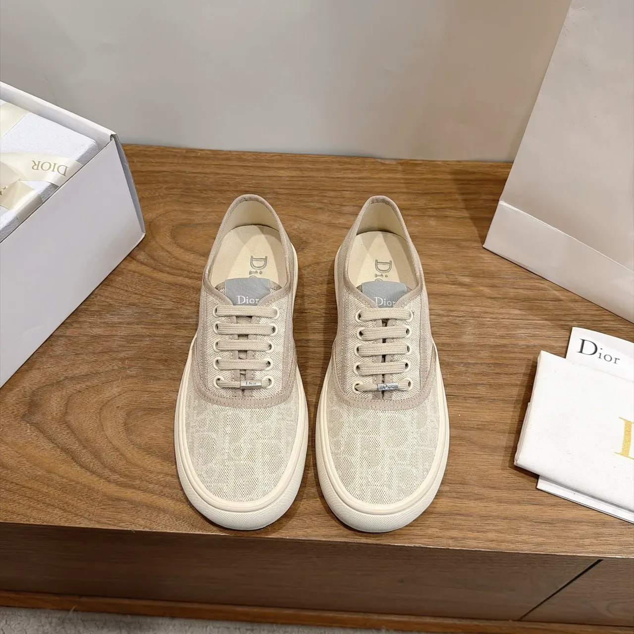 Dior Beige White Monogrammed Canvas Tonal Laces Lifestyle Sneakers 6