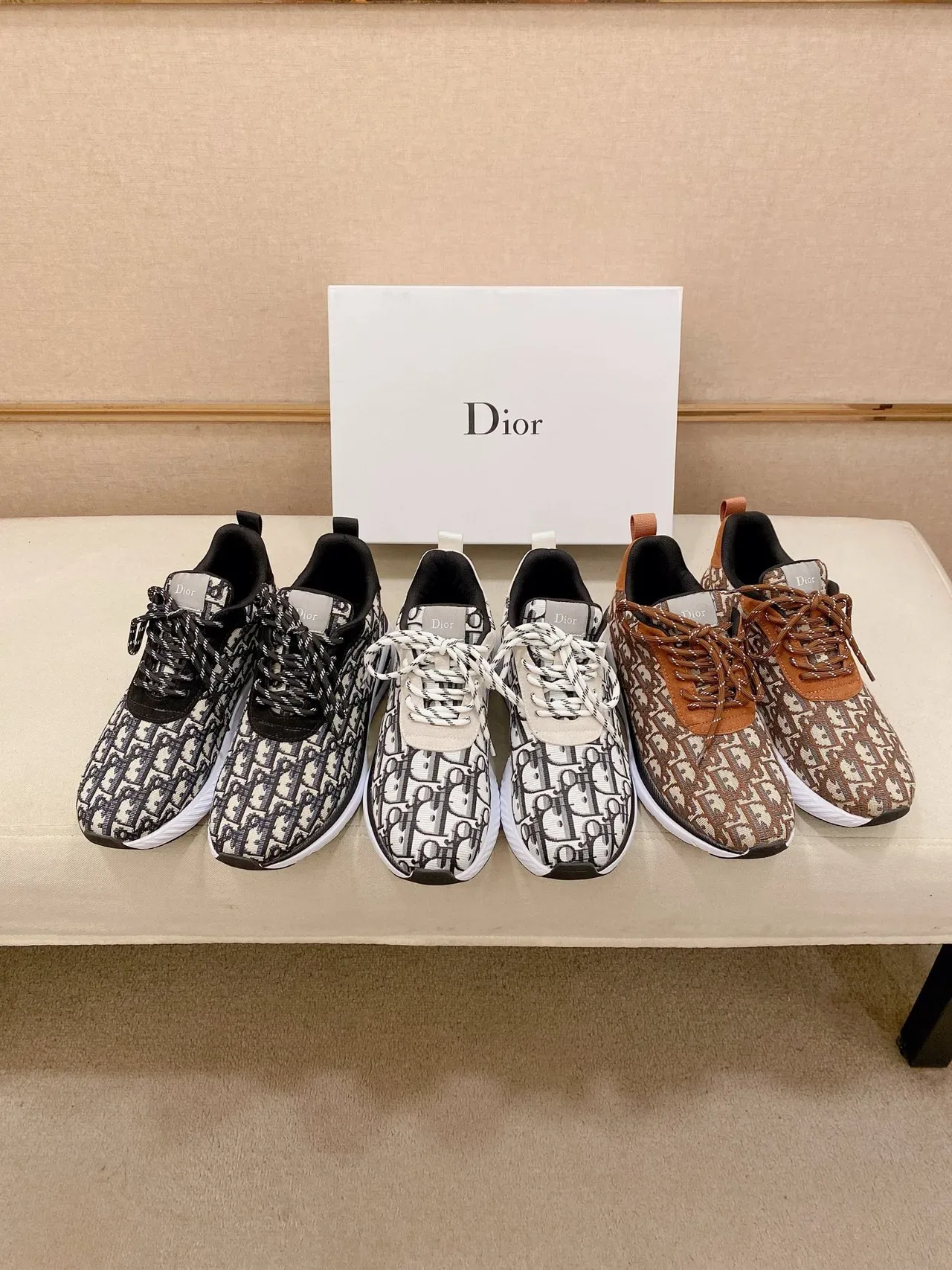 Dior Preto Bege Monogramado Superior de Tricô Midsole Esculturado Branco Tênis Lifestyle 2