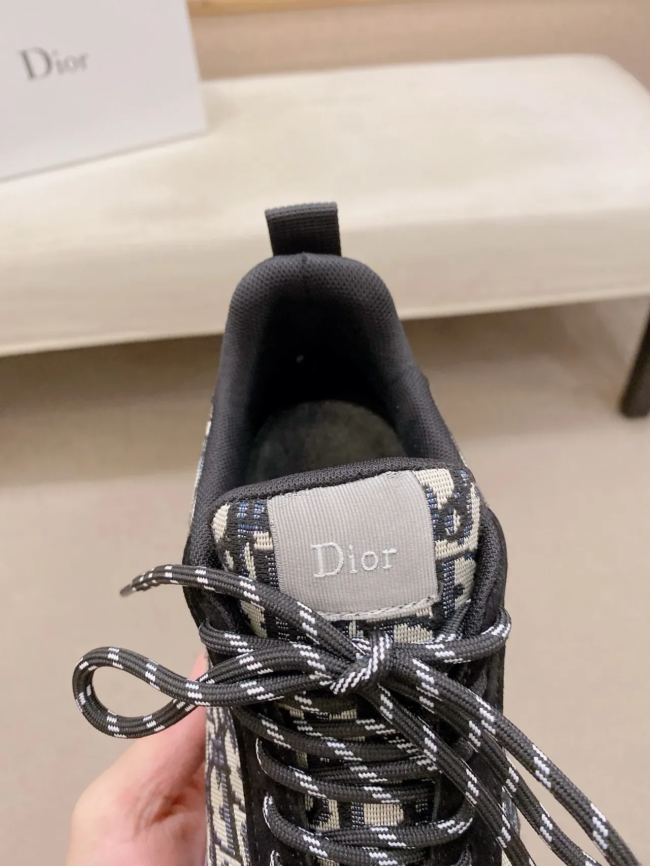 Dior Preto Bege Monogramado Superior de Tricô Midsole Esculturado Branco Tênis Lifestyle 4