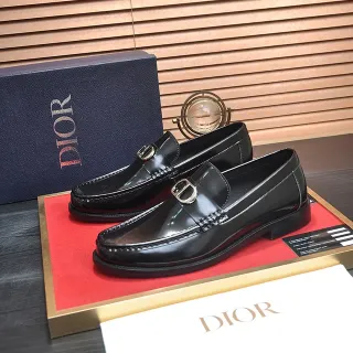 Dior Mocassin Noir Doré Brillant Cuir patenté Boucle D métallique