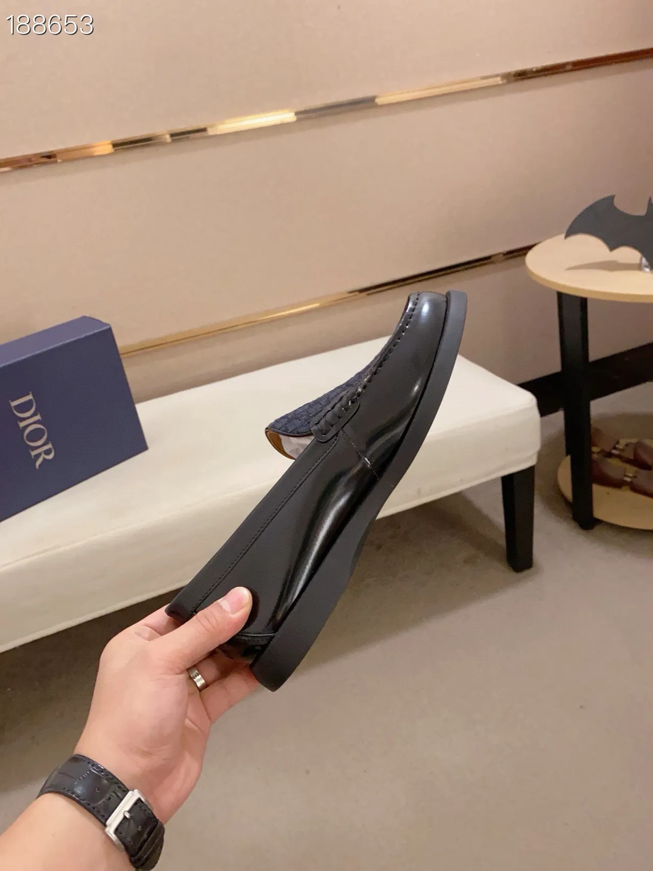 Dior Black Navy Patent Leather Toe Cap Oblique Jacquard Vamp Loafer 6