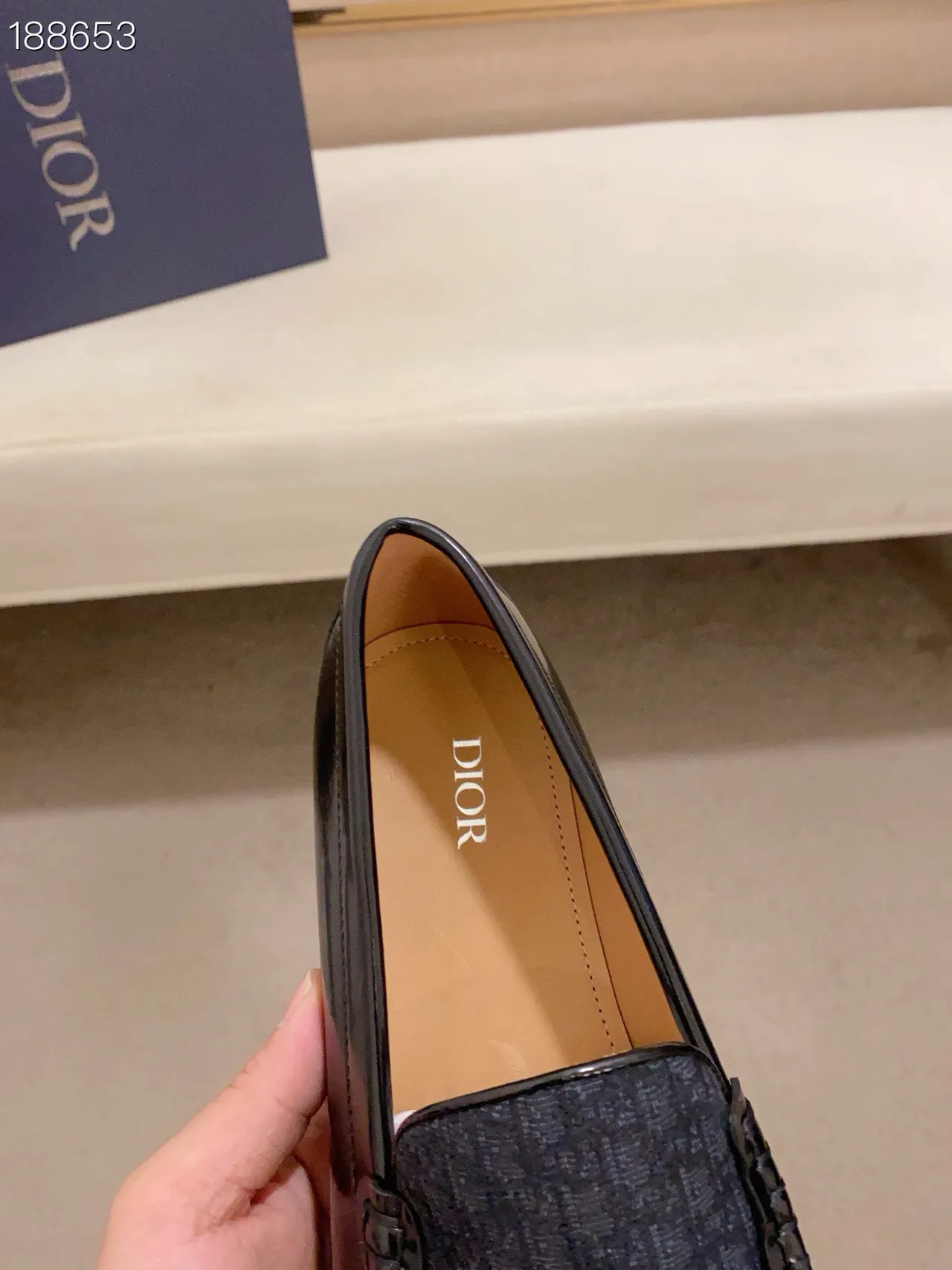 Dior Black Navy Patent Leather Toe Cap Oblique Jacquard Vamp Loafer 7