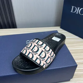 Dior Black Pink Monogram Lanière Semelle Caoutchouc Moulé Chaussons