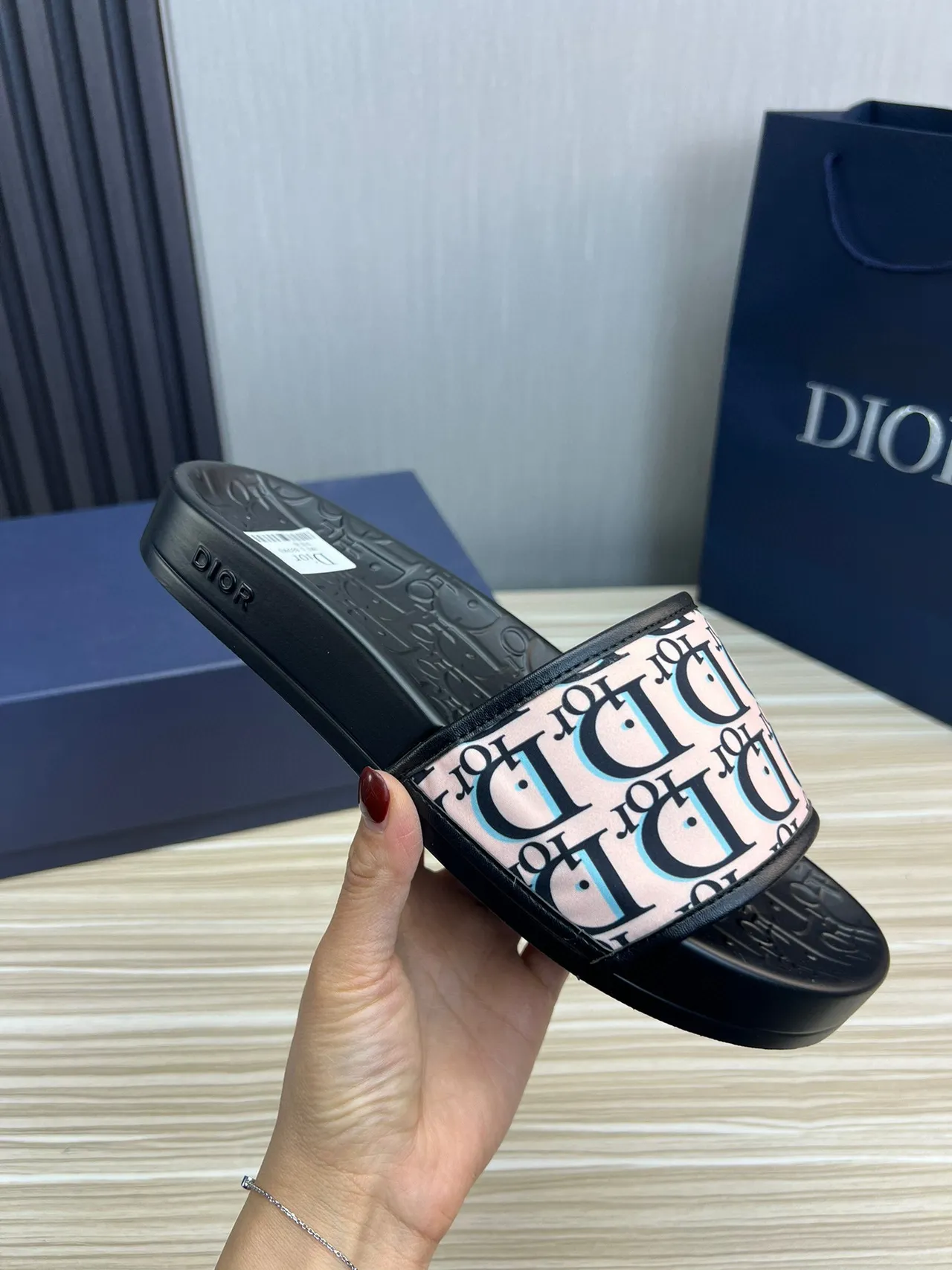 Dior Black Pink Monogram Strap Molded Rubber Sole Slippers 4