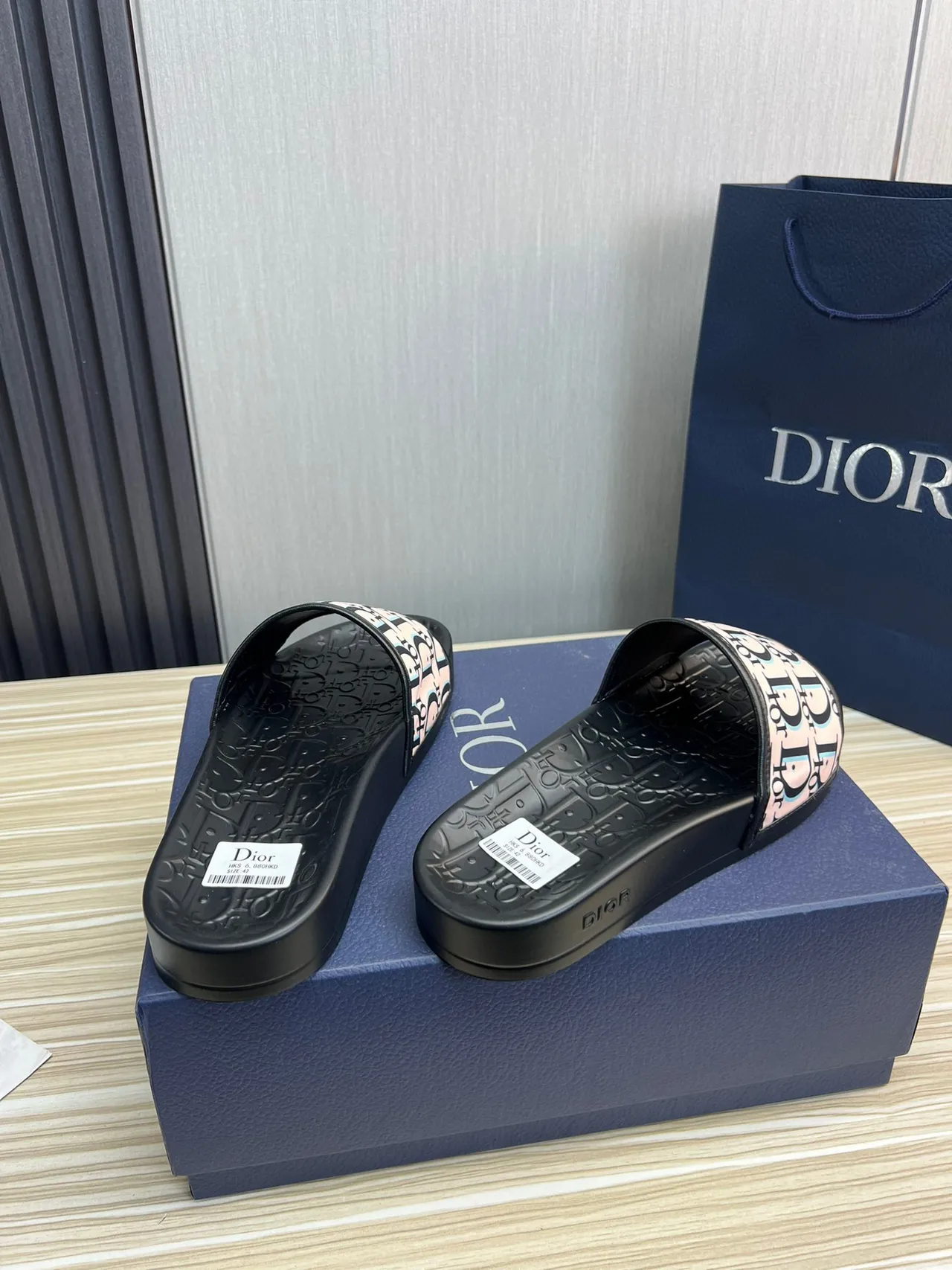 Dior Black Pink Monogram Strap Molded Rubber Sole Slippers 5