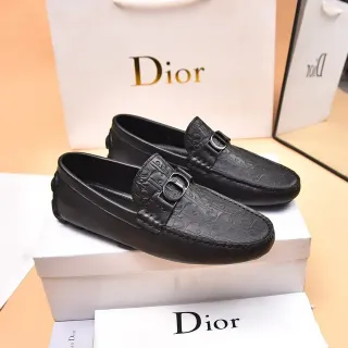 Dior 黑色银色 压纹斜纹图案 双D 金属扣带 乐福鞋