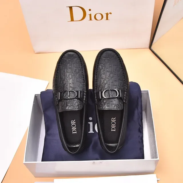 Dior Black Silver Embossed Oblique Pattern Double-D Metal Buckle Strap Loafer 3