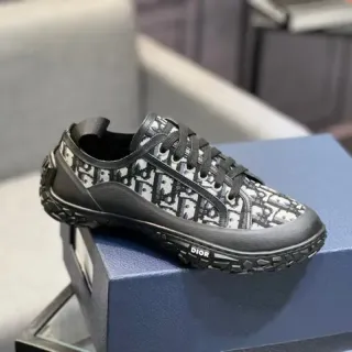 Dior काला सफेद Monogrammed टेक्सटाइल अपर रबर आउटसोल लाइफस्टाइल स्नीकर