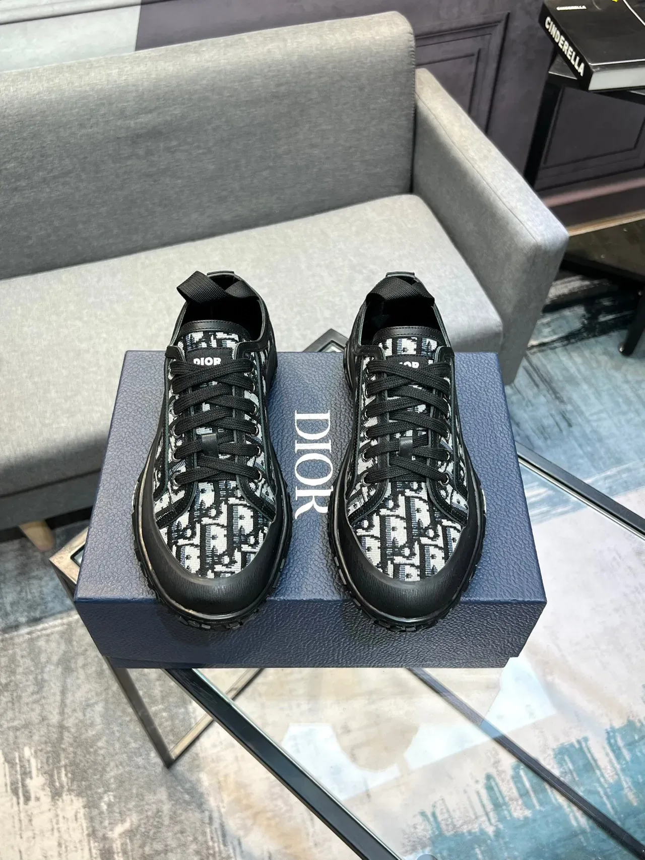 Dior काला सफेद Monogrammed टेक्सटाइल अपर रबर आउटसोल लाइफस्टाइल स्नीकर 2