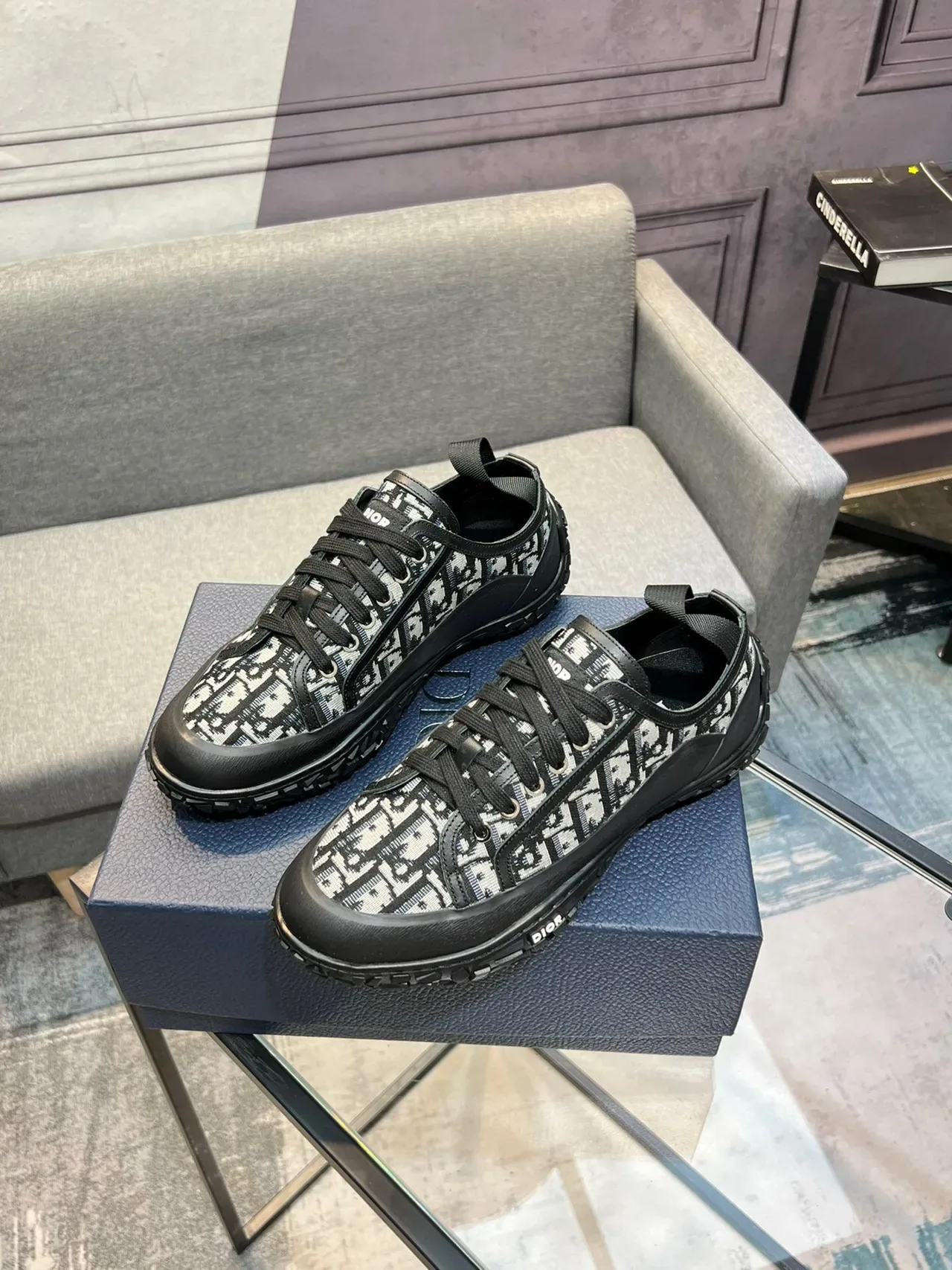 Dior काला सफेद Monogrammed टेक्सटाइल अपर रबर आउटसोल लाइफस्टाइल स्नीकर 3