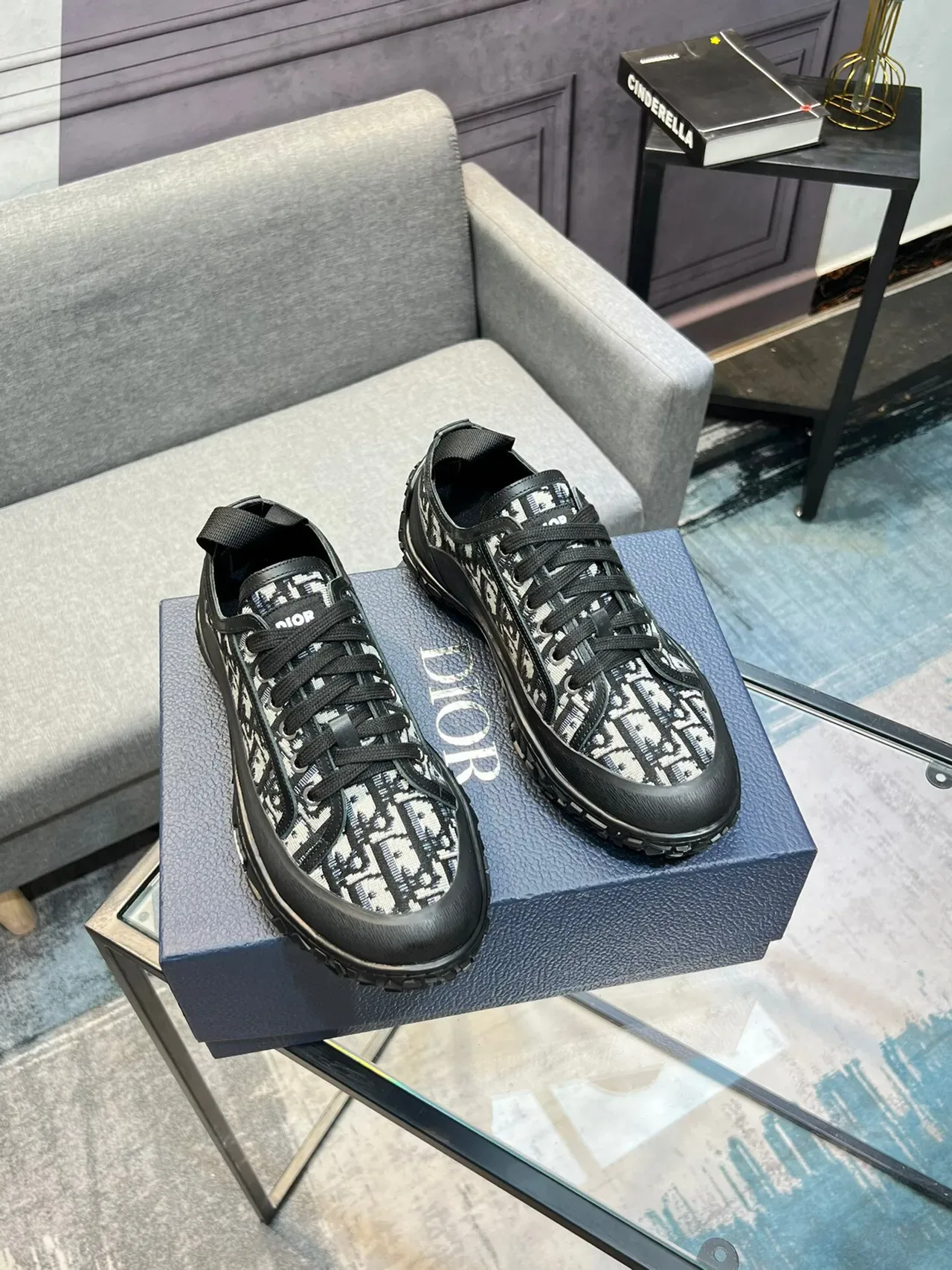 Dior काला सफेद Monogrammed टेक्सटाइल अपर रबर आउटसोल लाइफस्टाइल स्नीकर 5