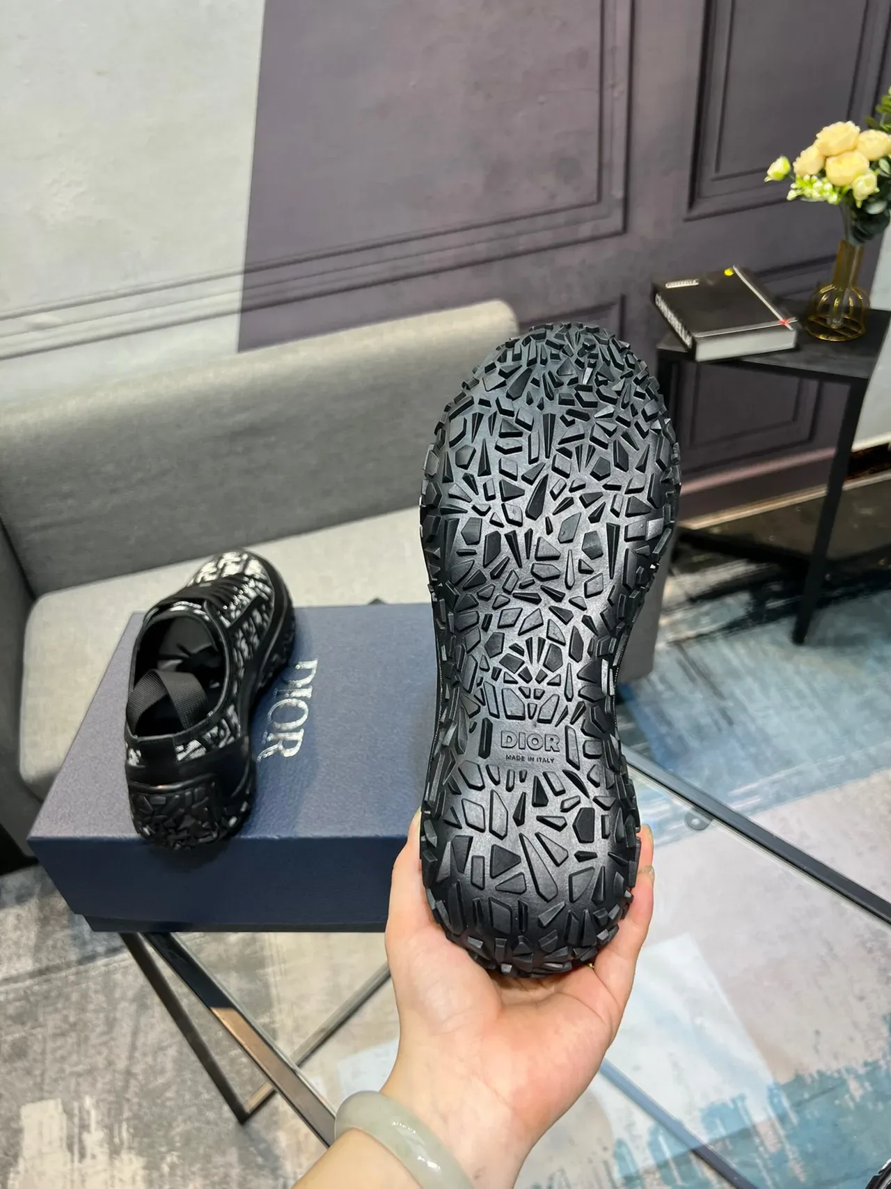 Dior काला सफेद Monogrammed टेक्सटाइल अपर रबर आउटसोल लाइफस्टाइल स्नीकर 7