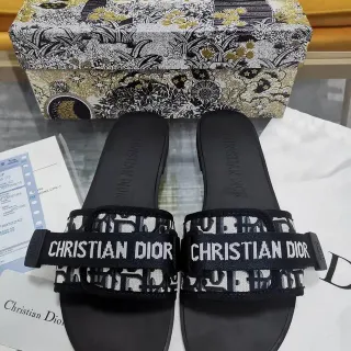 Dior أسود أبيض عريض مزدوج حزام مونوغرام نسيج نعال