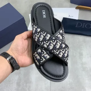 Dior Bobby Preto Bege Cinta Cruzada Oblíquo Monogram Jacquard Chinelos