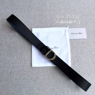Dior Bobby حزام جلد العجل أسود مزدوج الوجه مقشف