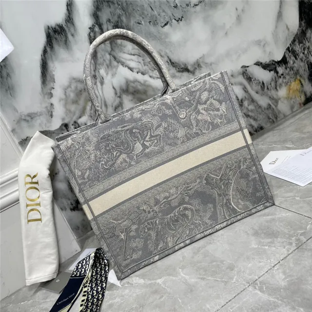 Dior Book Tote Gris Jacquard Impresión Ornamentada Bolso Tote 8