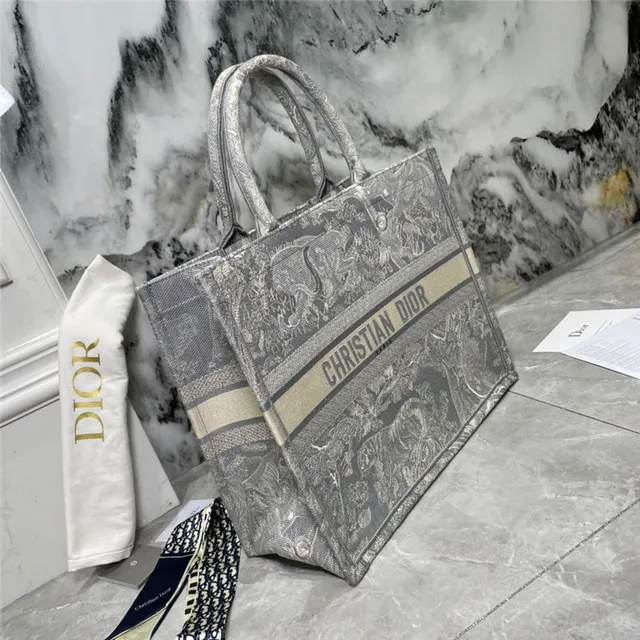 Dior Book Tote Gris Jacquard Impresión Ornamentada Bolso Tote 9