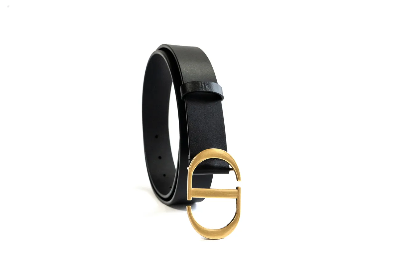 Dior CD Belt Black Gold Matte Polished Buckle Leather Belt 5