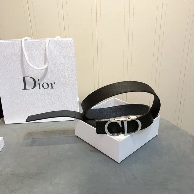 Dior CD Belt Black Silver Interlocking Buckle Smooth Strap Leather Belt 3
