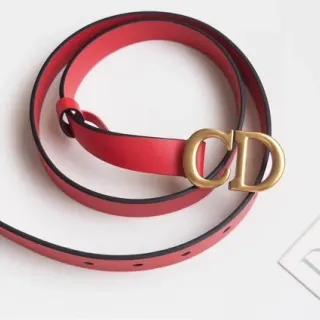Dior CD लाल काला पतली पट्टी इंटरलॉक बकल चमड़े का पट्टा