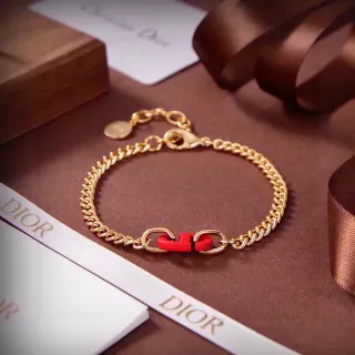Dior CD Icon Red Enamel Gold Curb Chain Bracelet