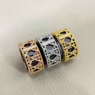 Dior 金色黑色镂空格子绳索扭转图案戒指