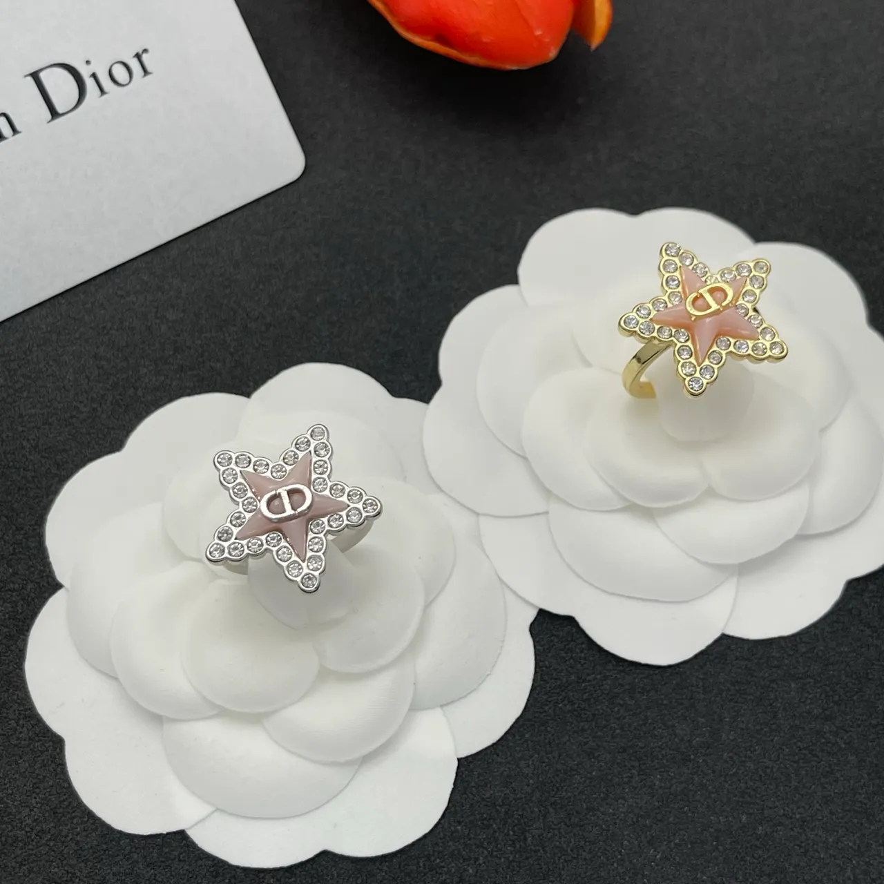 Dior Gold Pink Star-Shaped Pavé-Crystal Bordered Ring 2