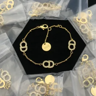 Dior 金银链 Pavé 水晶 D-Charms 手链