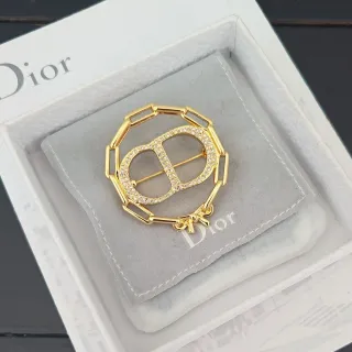 Dior सॉन टोन क्रिस्टल CD मोटिफ चेन-लिंक ब्रोच