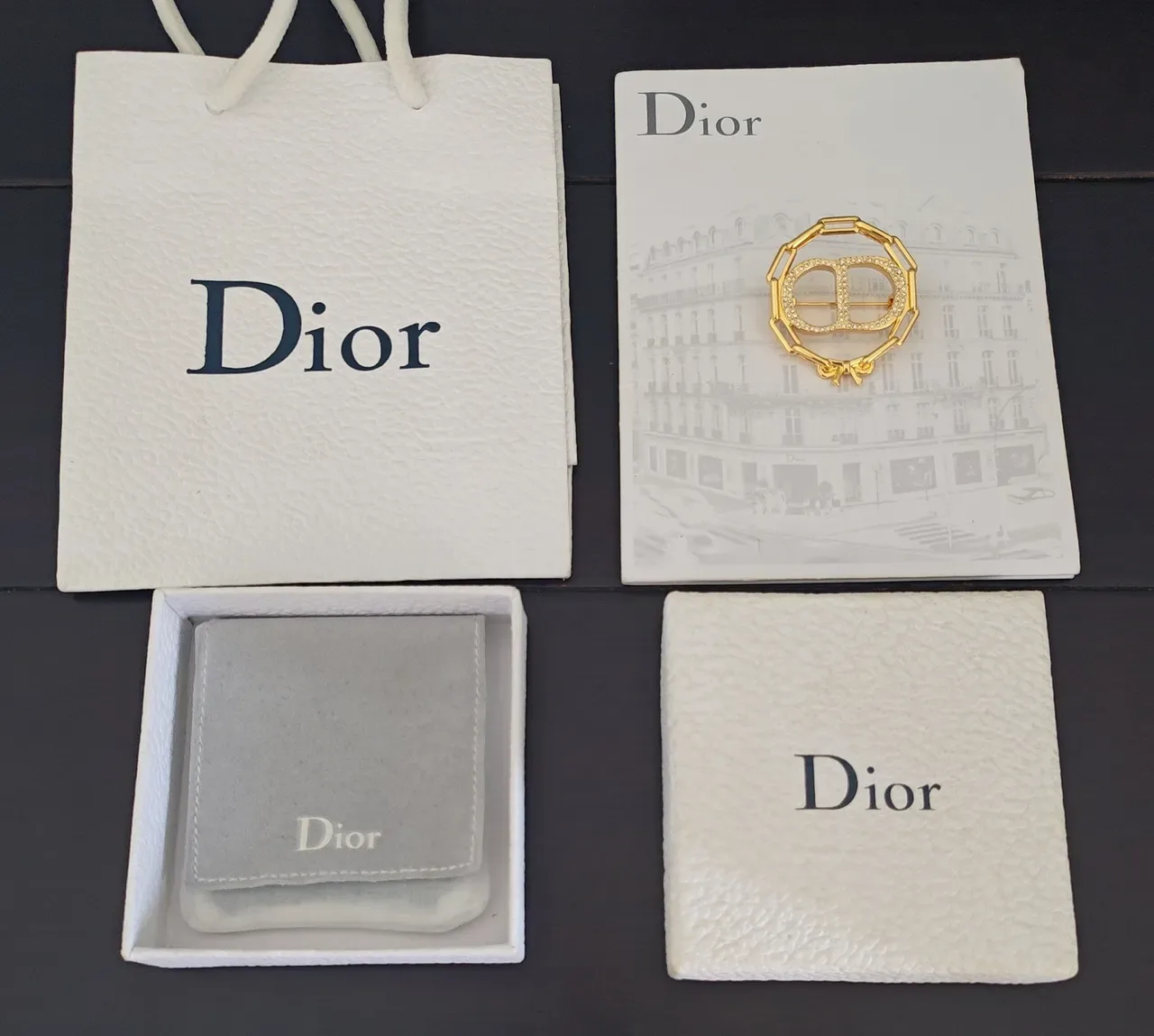 Dior金色水晶CD图案链条胸针 3